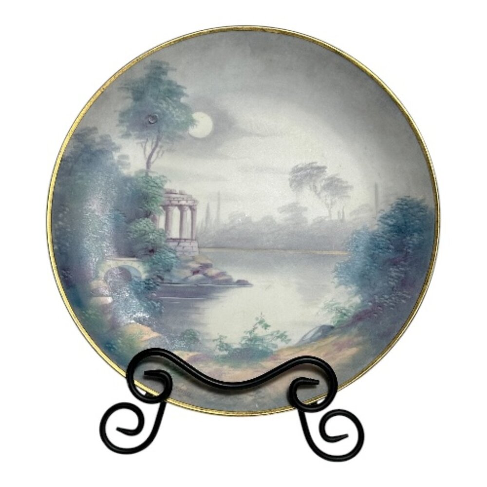Pickard Hand-Painted China Vellum plate "Classic Ruins by Moonlight' Signed